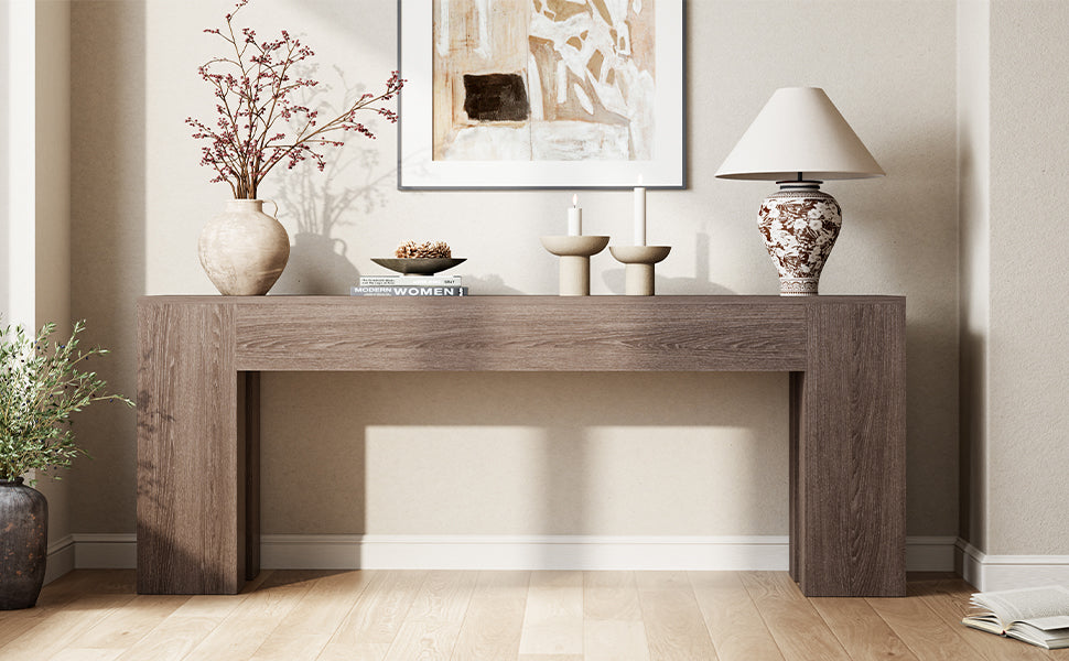 Epecoya Extra Long Sofa Console Table for Entryway Living Room, 79-Inch Farmhouse Wood Behind Couch Table, Rectangular Accent Console with Wooden Double Base for Hallway Foyer Entrance, Natural Oak