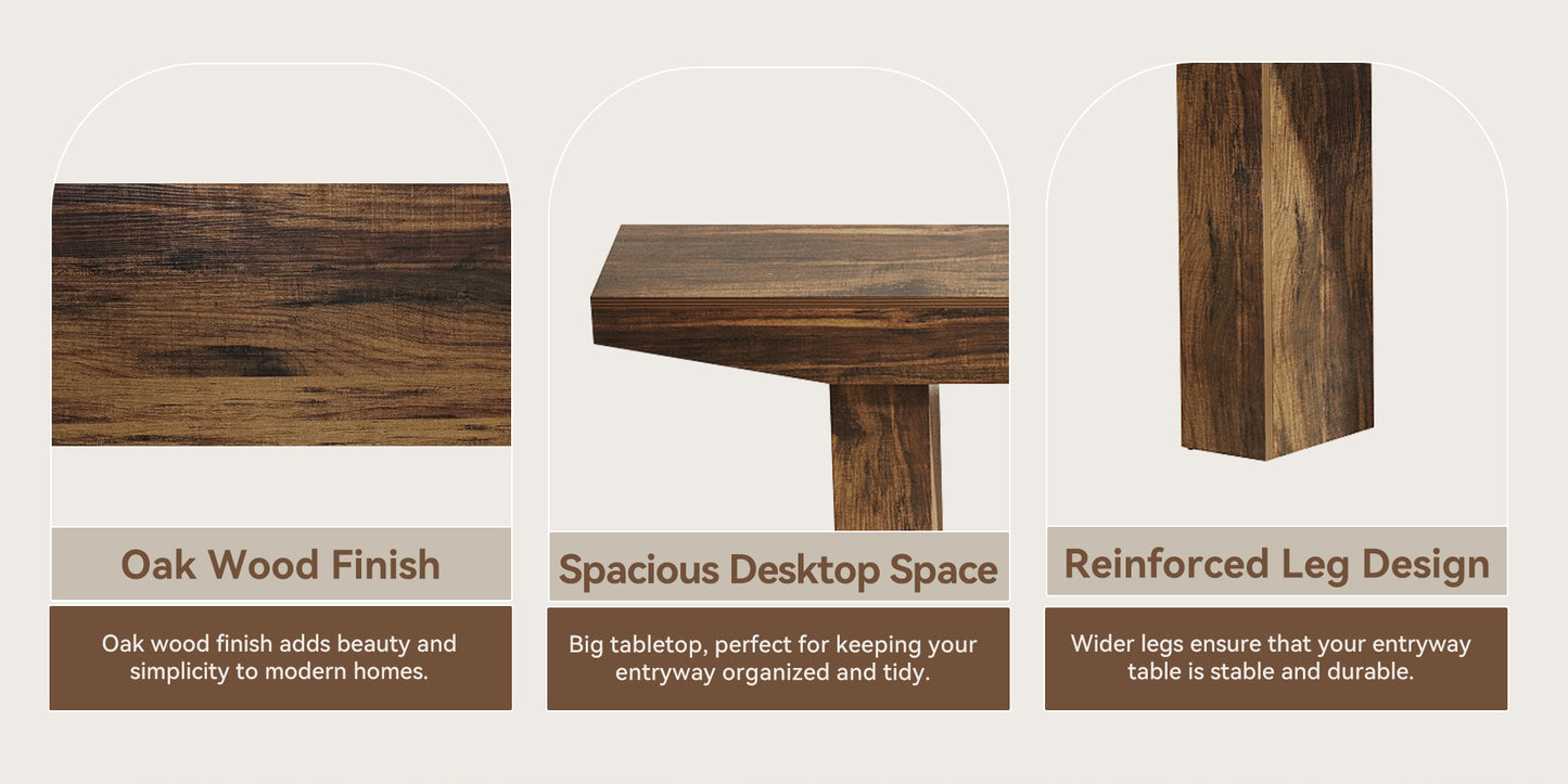 63-Inch Wood Console Table for Entryway Living Room, Long Rectangular Sofa Tables with Farmhouse Wooden Simple Base for Home Hallway Couch Foyer Entrance, Rustic Brown, Easy Assembly