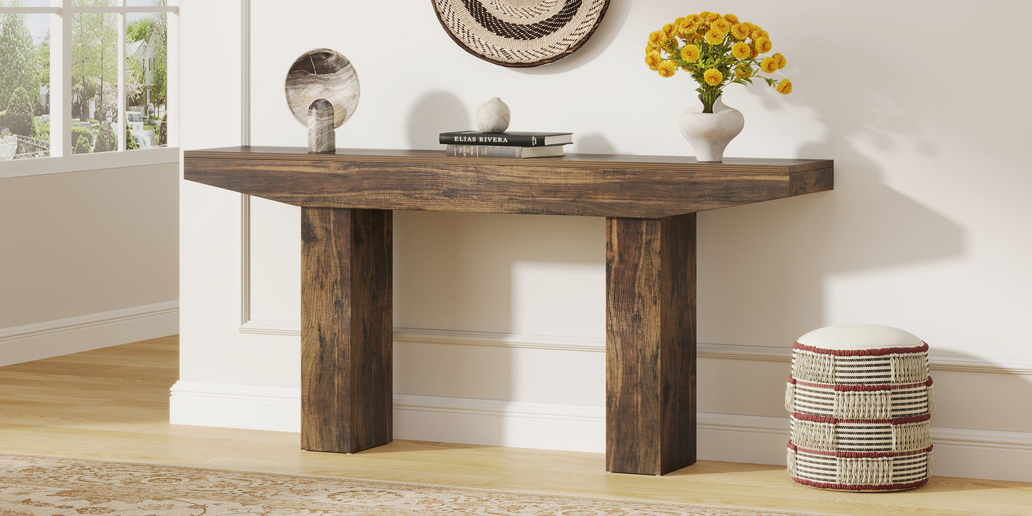 63-Inch Wood Console Table for Entryway Living Room, Long Rectangular Sofa Tables with Farmhouse Wooden Simple Base for Home Hallway Couch Foyer Entrance, Rustic Brown, Easy Assembly