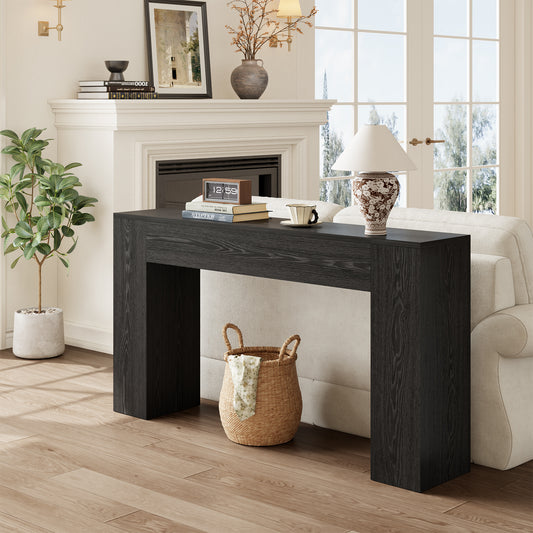 53 Inch Black Farmhouse Console Table for Entryway Hallway | Small Entryway Table, Wood Black Finish, Behind Sofa Couch, Easy Assembly, Display Decor, 12"D x 53.25"W x 31.5"H