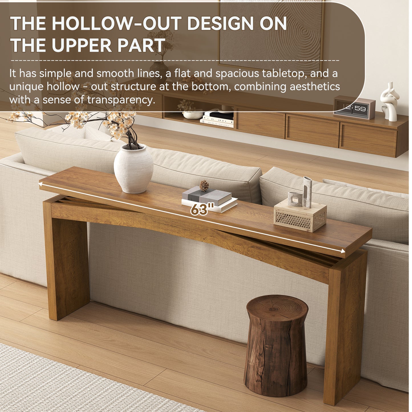 63-Inch Wood Console Table for Entryway Living Room, Long Rectangular Sofa Tables with Natural Wooden Base for Home Hallway Couch Foyer Entrance, Light Brown Oak