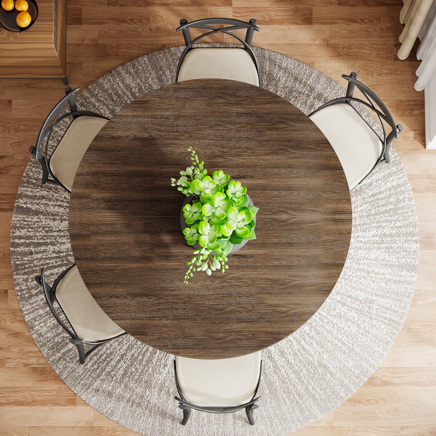 47-Inch Round Industrial Dining Table with Storage Shelf for Dining Room, 4-6 People Circle Kitchen Dinner Tables with Wood Top and Metal Frame for Living Room, Dinner Room, Black Brown Walnut