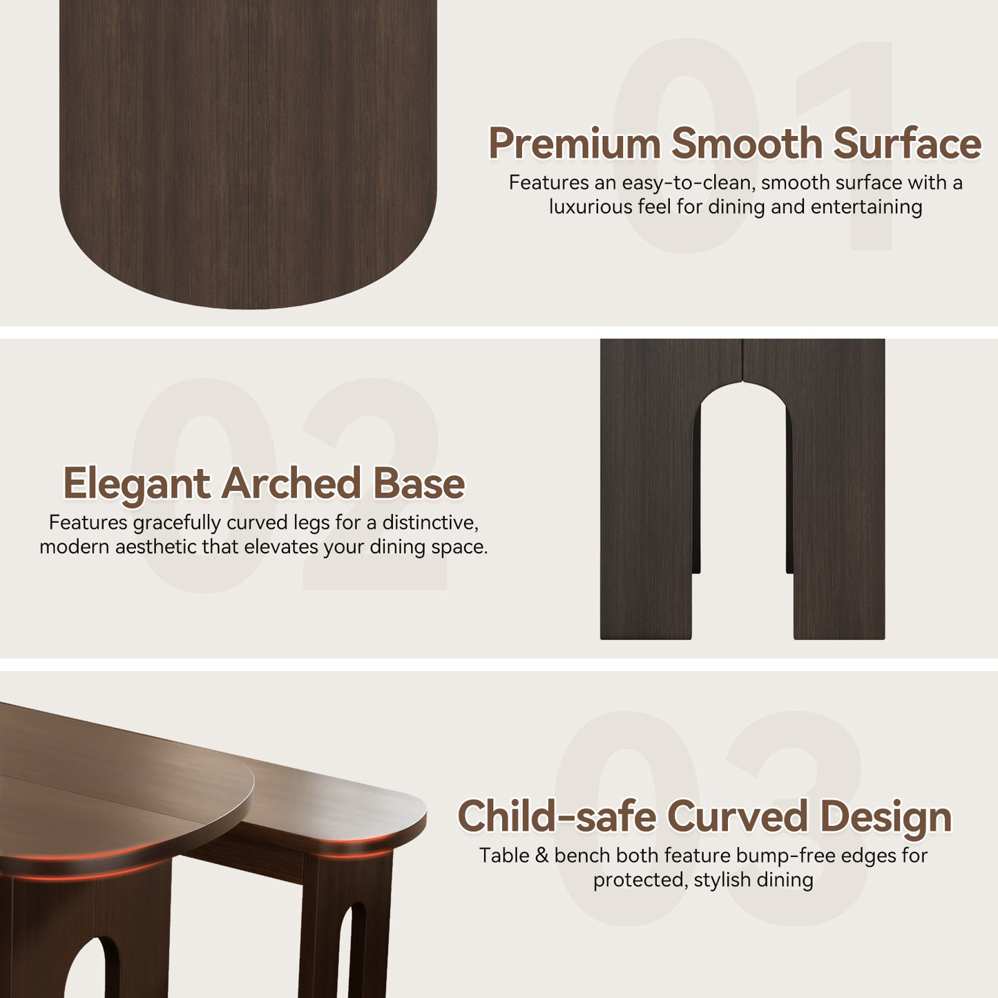 Dining Table with Stools for 4 Person, 55-inch Kitchen Wood Dinner Table Set with 2 Piece Benches Wooden Tabletop Dining Room Table for Living Room, Apartment, Retro Brown