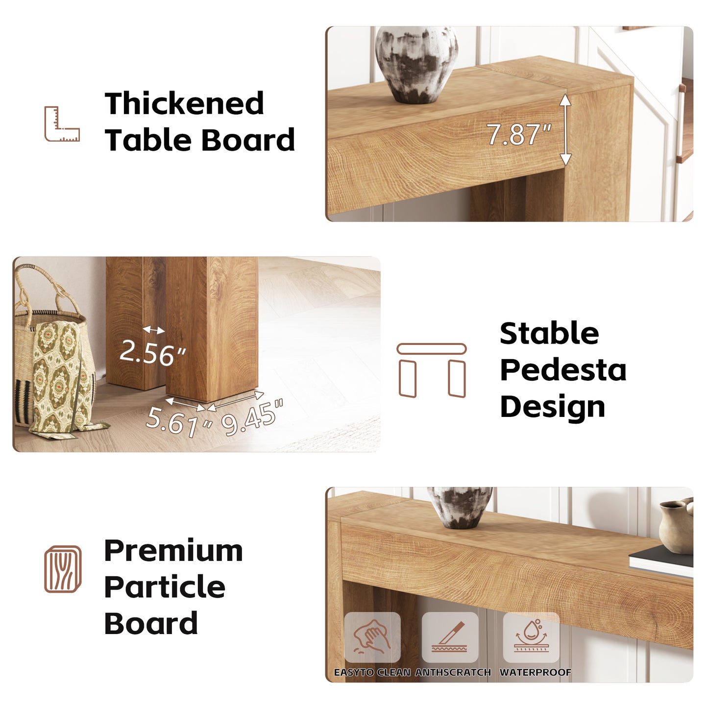 Extra Long Sofa Console Table for Entryway Living Room, 80-Inch Farmhouse Wood Behind Couch Table, Rectangular Accent Console with Wooden Double Base for Hallway Foyer Entrance, Natural Oak Brown