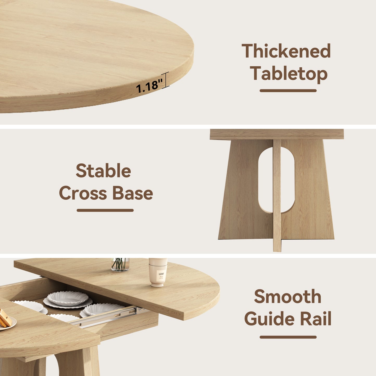 59-Inch Extendable Round Dining Table for Dining Room, 4-6 People Farmhouse Oval Wood Expandable Kitchen Dinner Table with Heavy Cross Pedestal for Living Room, Apartment, Light Oak