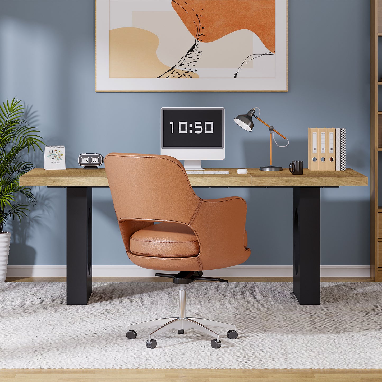70.9-Inch Executive Computer Desk for Home Office, Modern Simple Large Office Desks Laptop Workstation, Writing Table with Wide Wood Tabletop and Painted Sled Base for Study, Black Brown Oak