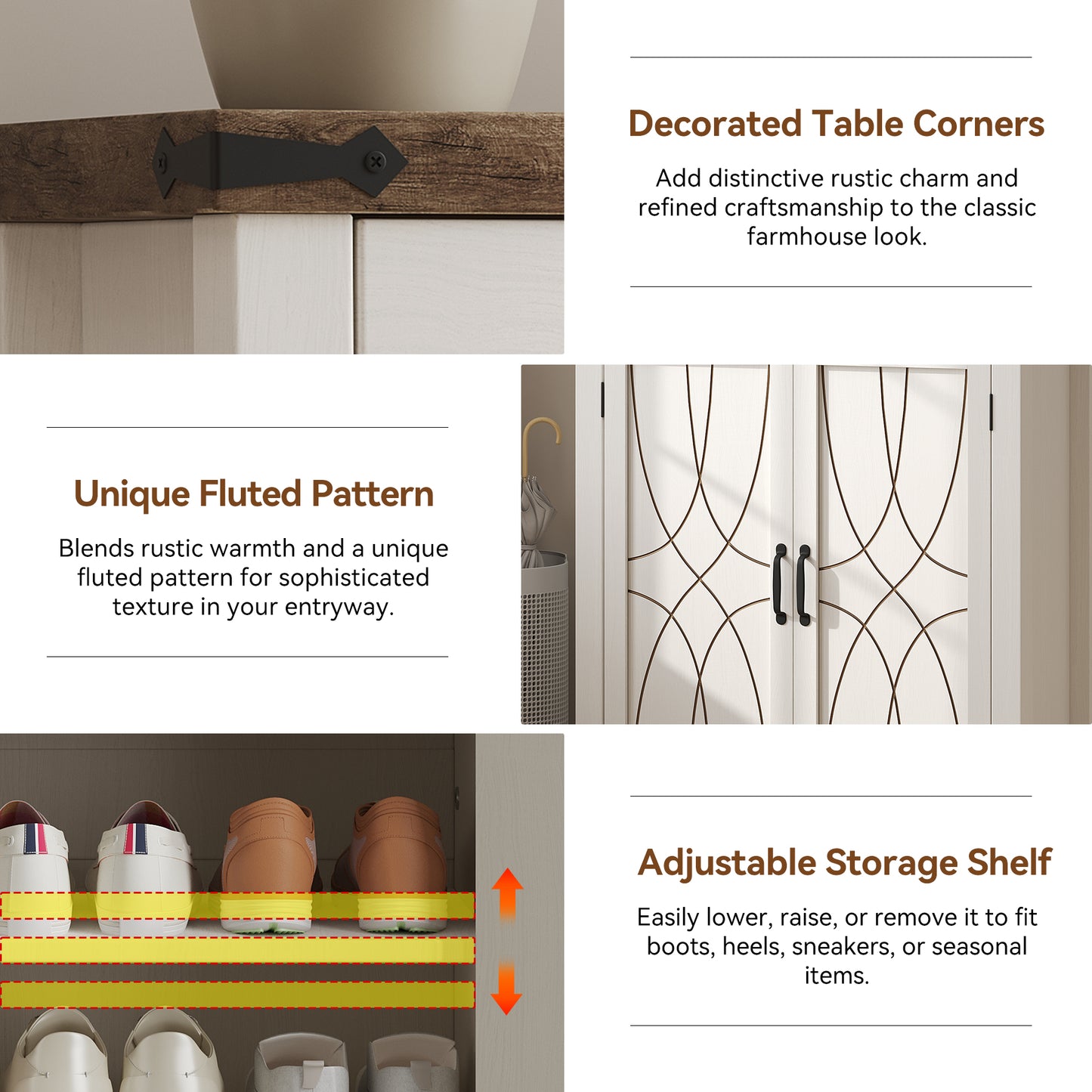 White Shoe Cabinet with Storage Shelf and Drawer for Entryway, Farmhouse 20 Pairs Freestanding Shoe Storage Organizer with 5 Tier Adjustable Shelves for Closet Living Room Hallway, Brown White