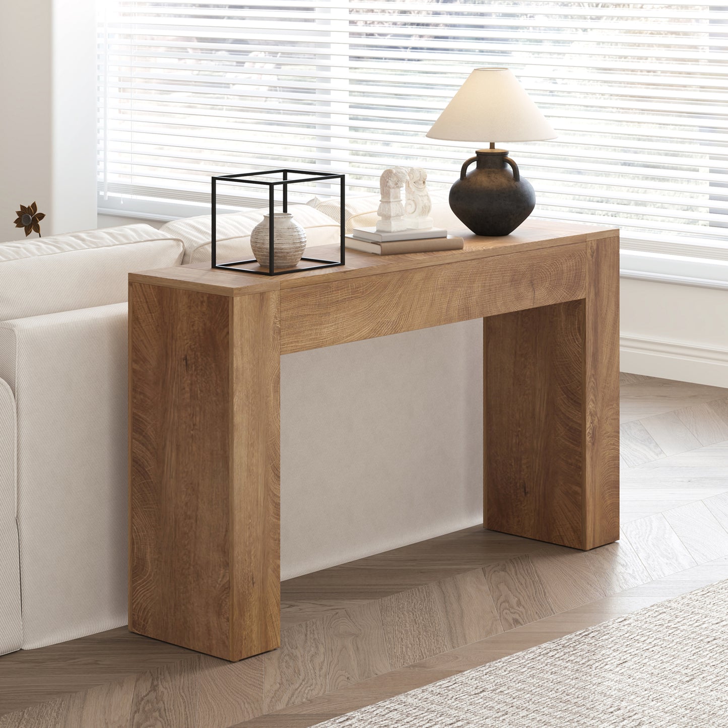 Wood Console Table for Entryway Living Room, 43-Inch Small Sofa Table, Farmhouse Rectangular Accent Console with Wooden Double Base for Behind Couch Hallway Foyer Entrance, Light Oak Brown