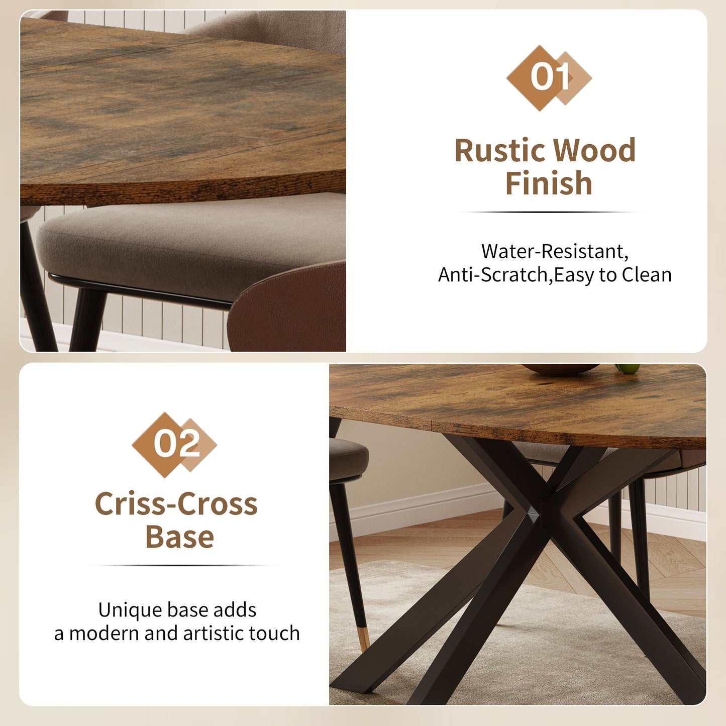 59-Inch Extendable Round Dining Table for Dining Room, 4-6 People Large Expandable Kitchen Dinner Tables with Oval Wood Top and Industrial Metal Frame for Dinner Room, Small Space, Black Rustic Brown