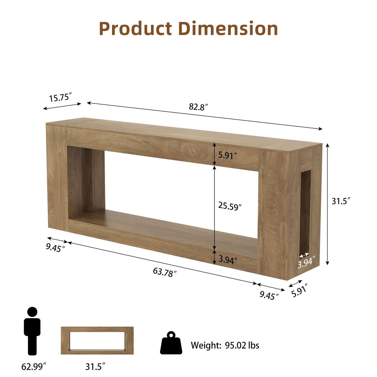 82.8-Inch Farmhouse Console Table with Storage Shelf, Natural Wood Finish - Extra Long Sofa Table Behind Couch, Entryway Table for Entrance, Hallway, Living Room