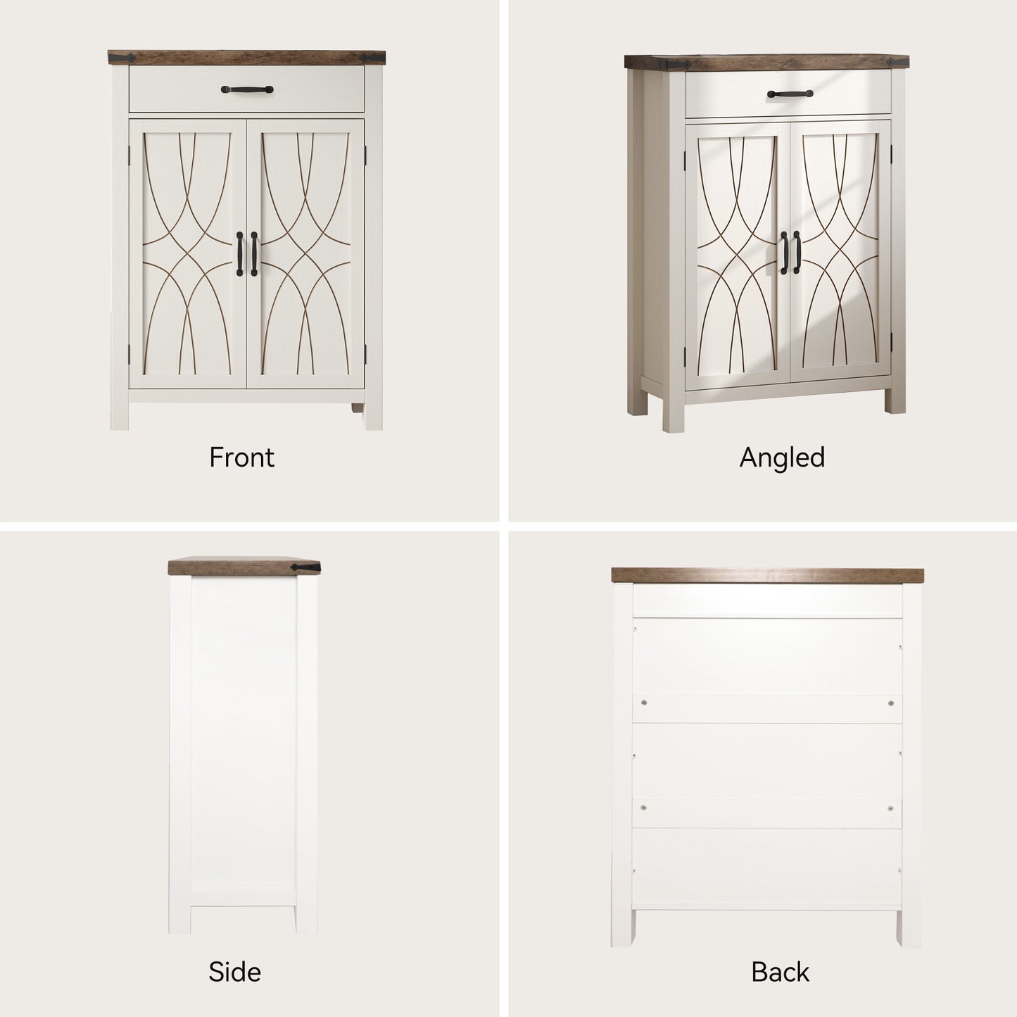 White Shoe Cabinet with Storage Shelf and Drawer for Entryway, Farmhouse 20 Pairs Freestanding Shoe Storage Organizer with 5 Tier Adjustable Shelves for Closet Living Room Hallway, Brown White