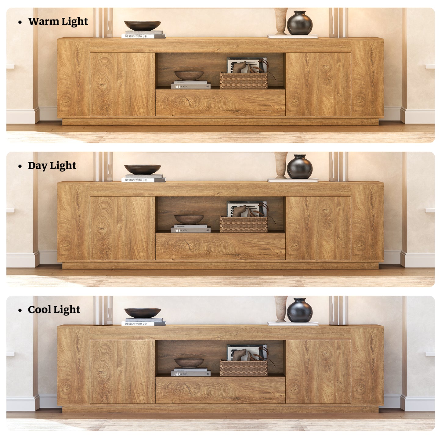 Oak TV Stands for Living Room 78.7-Inch, Wooden Entertainment Center with 2 Cabinets & Drawer, Farmhouse TV Console with Storage for TVs Up to 80", Natural Oak Brown