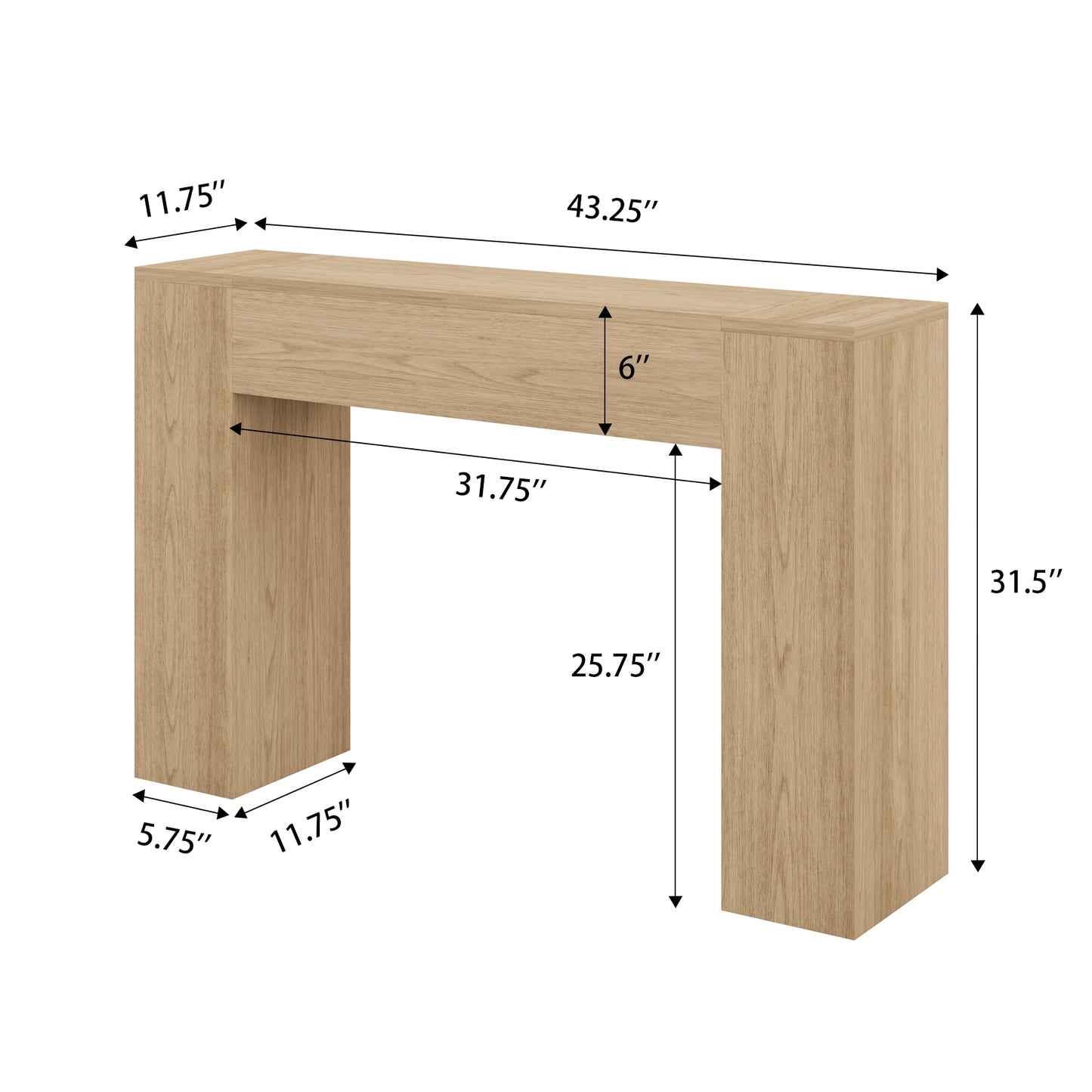 43 Inch Small Light Oak Console Table for Hallway Entryway Entrance | Farmhouse Wood Table, Small Console, for Living Room Behind Couch Sofa, Easy Assembly