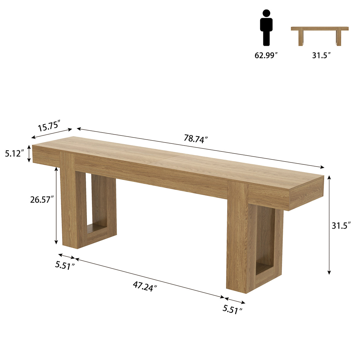 78.7 Inch Long Console Table for Entryway, Natural Oak Brown Farmhouse Sofa Table Behind Couch, Large Wood Entrance Table for Hallway, Living Room, Foyer