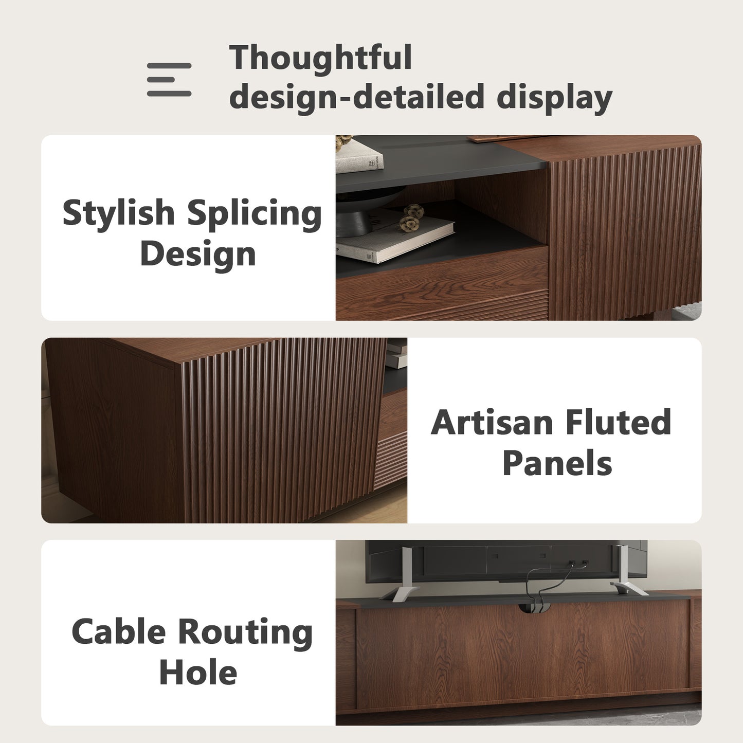 78.8 Inch TV Stand with Storage Cabinets for Living Room, TVs Media Console Entertainment Center with Drawers, Wood Fluted Television Stands with Open Shelves for Bedroom, Dark Brown Walnut