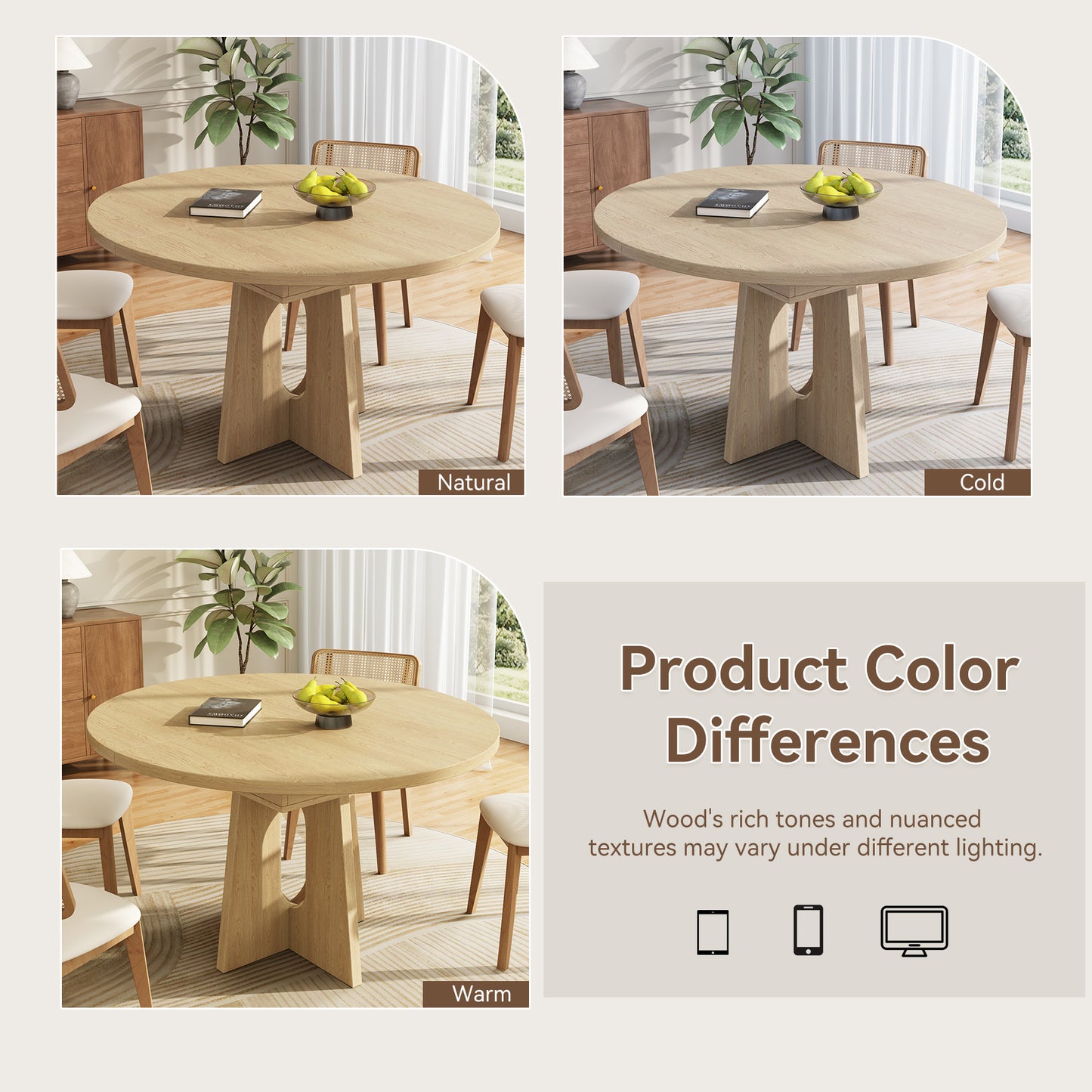 59-Inch Extendable Round Dining Table for Dining Room, 4-6 People Farmhouse Oval Wood Expandable Kitchen Dinner Table with Heavy Cross Pedestal for Living Room, Apartment, Light Oak