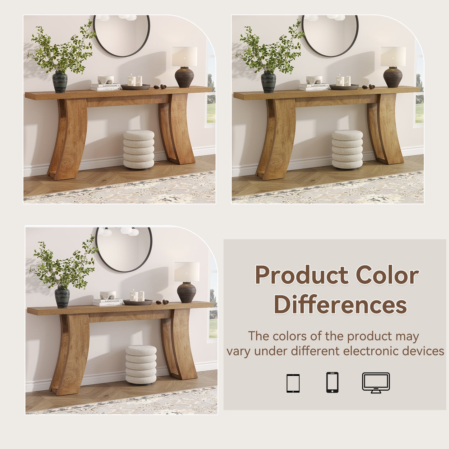 70.9-Inch Wood Console Table for Entryway Living Room, Extra Long Rectangular Natural Sofa Tables with Farmhouse Wooden Curved Base for Home Hallway Couch Foyer Entrance, Light Brown Oak