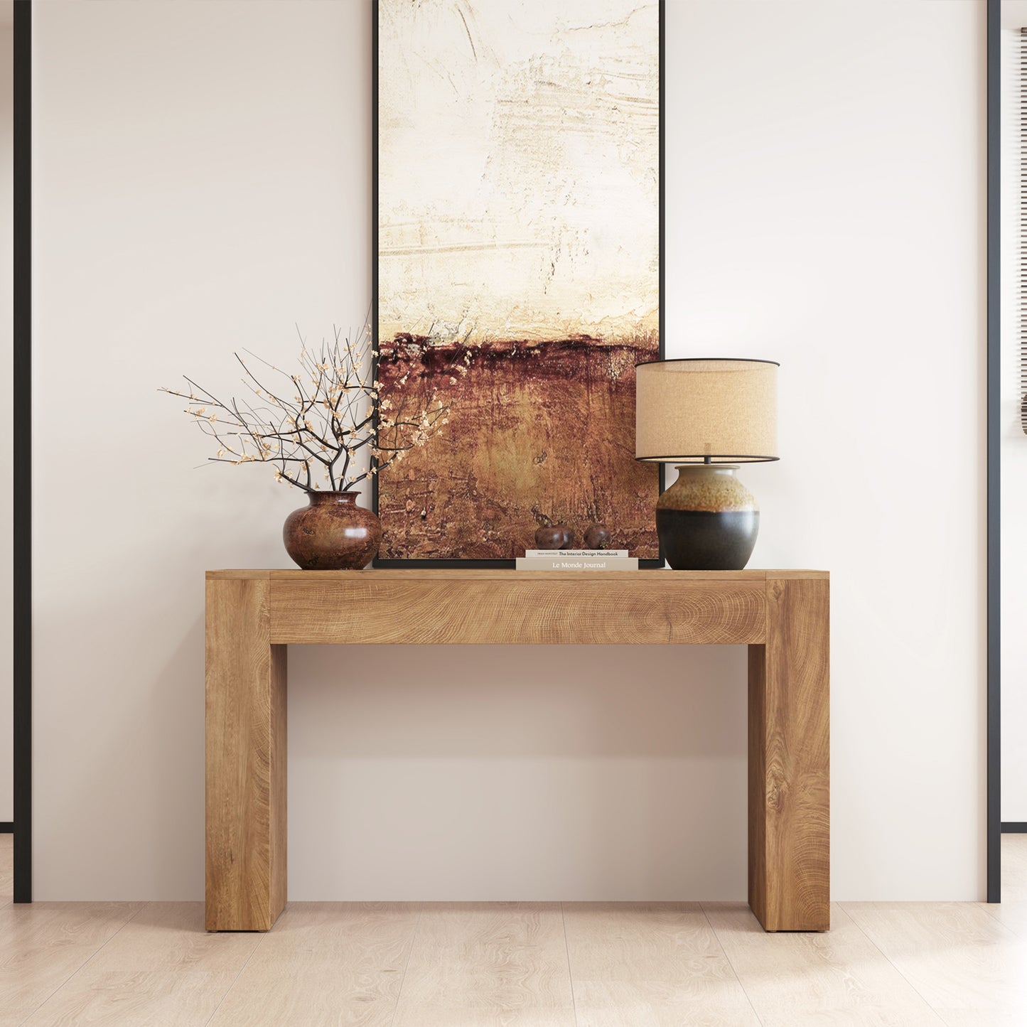 Wood Console Table for Entryway Living Room, 43-Inch Small Sofa Table, Farmhouse Rectangular Accent Console with Wooden Double Base for Behind Couch Hallway Foyer Entrance, Light Oak Brown