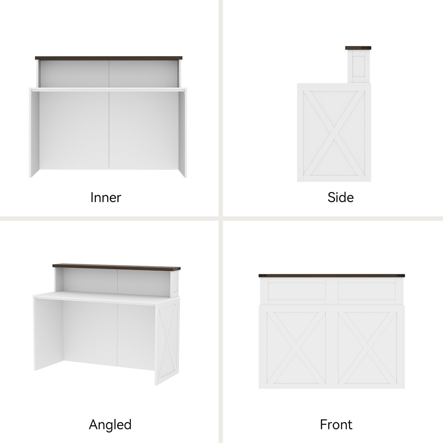 47-Inch Reception Desk with Counter, Modern Front Desk Reception Room Table, Unique Barn Door Home Design Office Receptions Desks Retail Counter for Checkout, Lobby, Beauty Salon, White