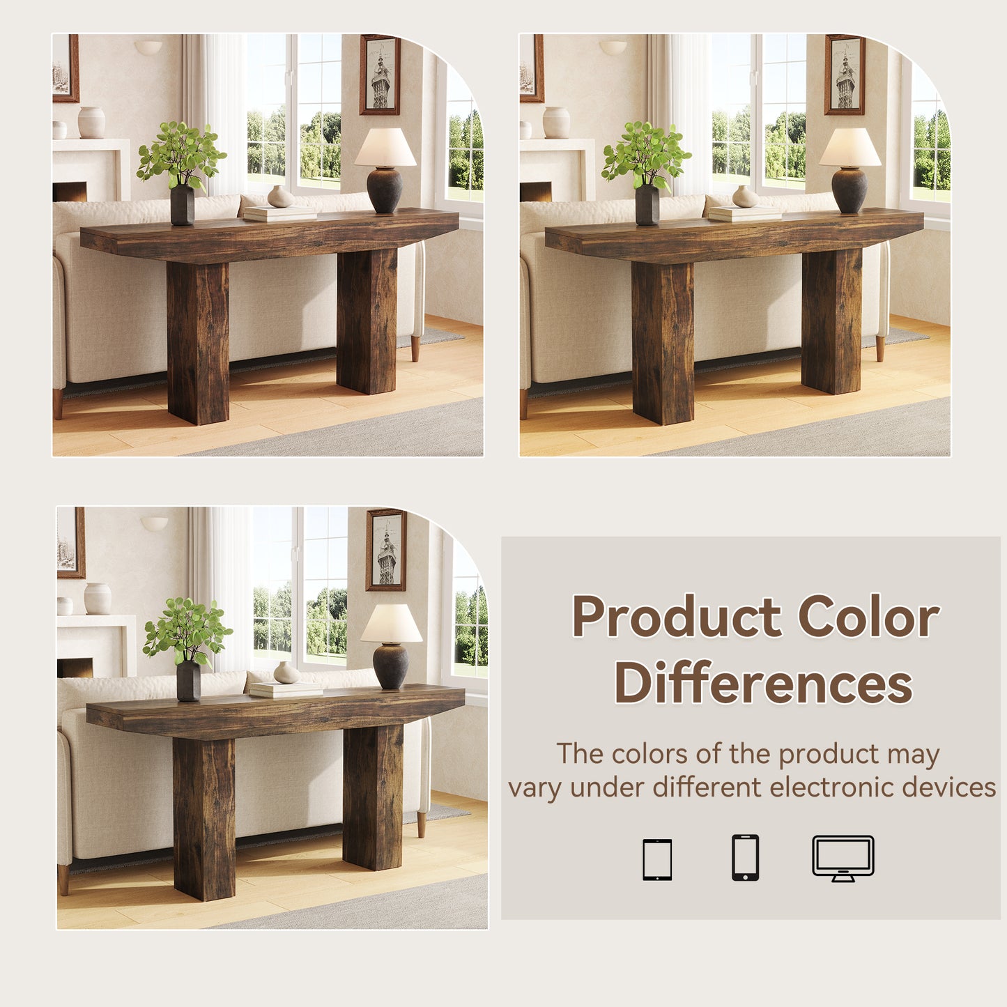 63-Inch Wood Console Table for Entryway Living Room, Long Rectangular Sofa Tables with Farmhouse Wooden Simple Base for Home Hallway Couch Foyer Entrance, Rustic Brown, Easy Assembly