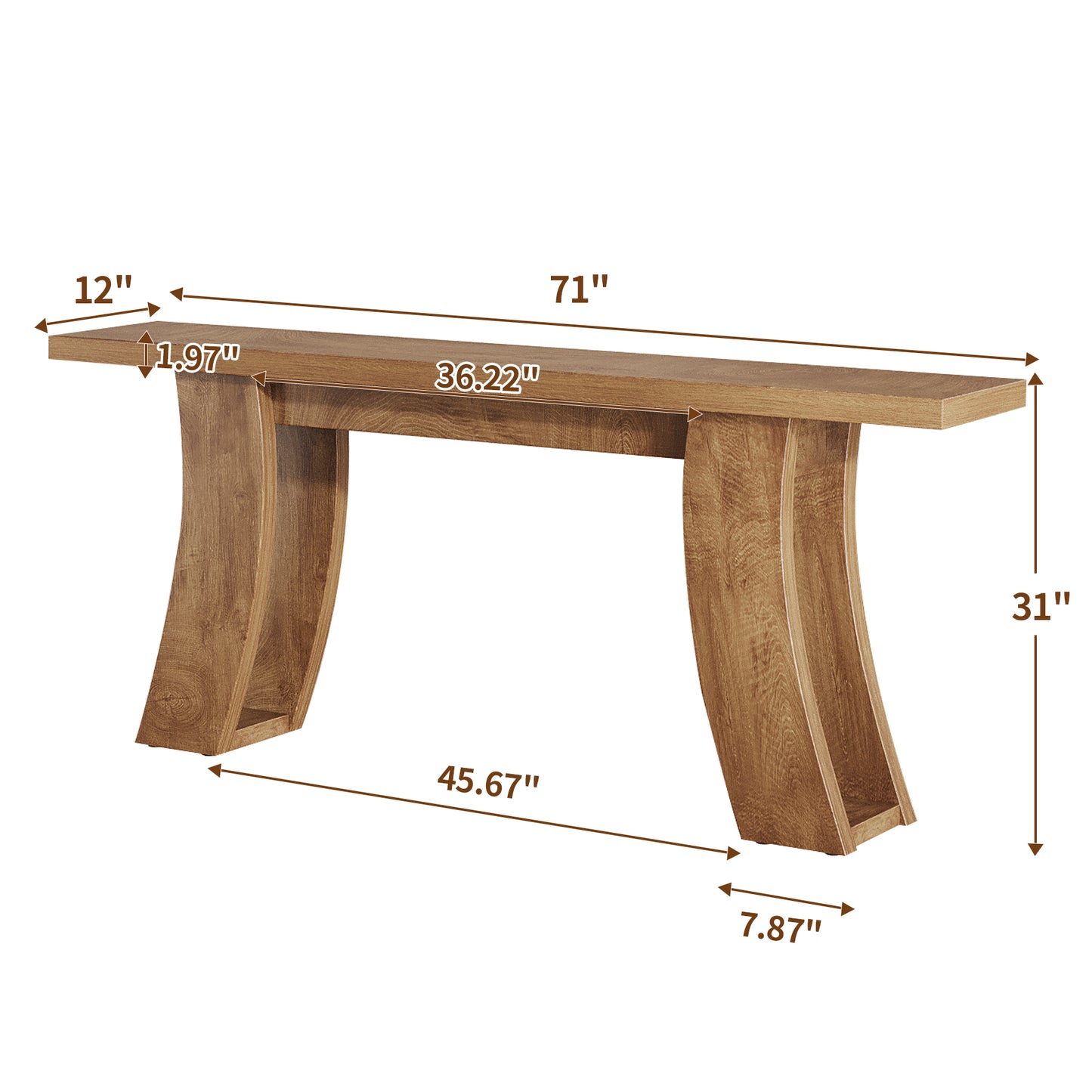 70.9-Inch Wood Console Table for Entryway Living Room, Extra Long Rectangular Natural Sofa Tables with Farmhouse Wooden Curved Base for Home Hallway Couch Foyer Entrance, Light Brown Oak