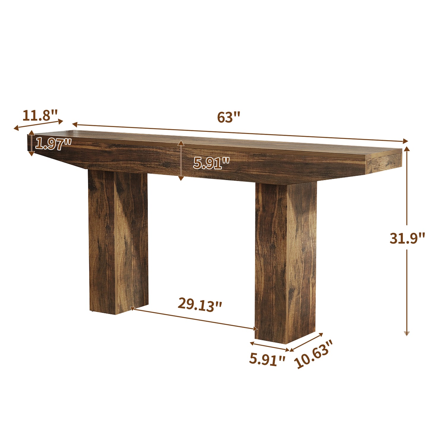 63-Inch Wood Console Table for Entryway Living Room, Long Rectangular Sofa Tables with Farmhouse Wooden Simple Base for Home Hallway Couch Foyer Entrance, Rustic Brown, Easy Assembly