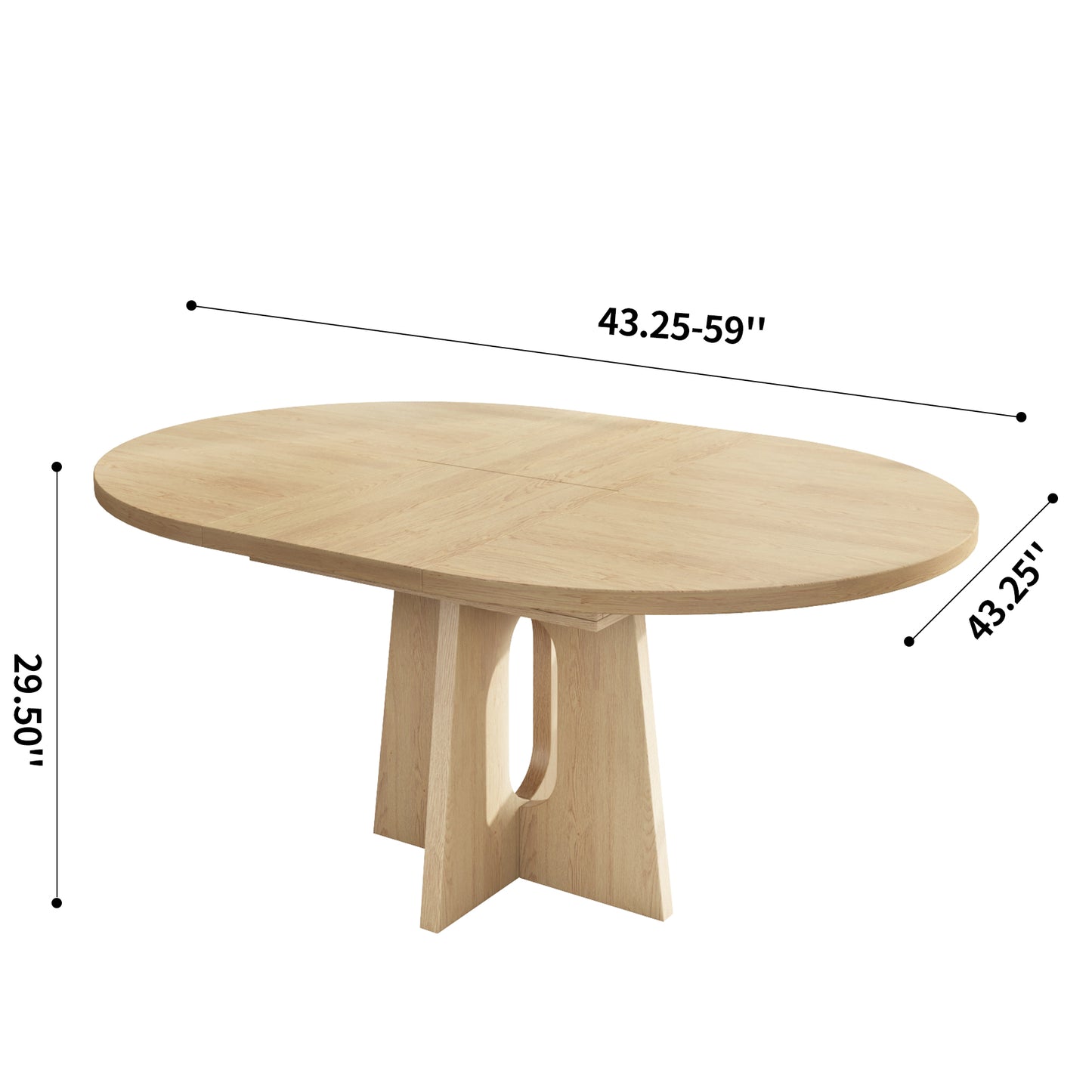 59-Inch Extendable Round Dining Table for Dining Room, 4-6 People Farmhouse Oval Wood Expandable Kitchen Dinner Table with Heavy Cross Pedestal for Living Room, Apartment, Light Oak