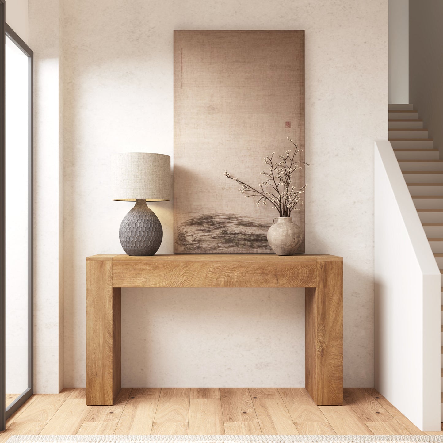 Wood Console Table for Entryway Living Room, 43-Inch Small Sofa Table, Farmhouse Rectangular Accent Console with Wooden Double Base for Behind Couch Hallway Foyer Entrance, Light Oak Brown