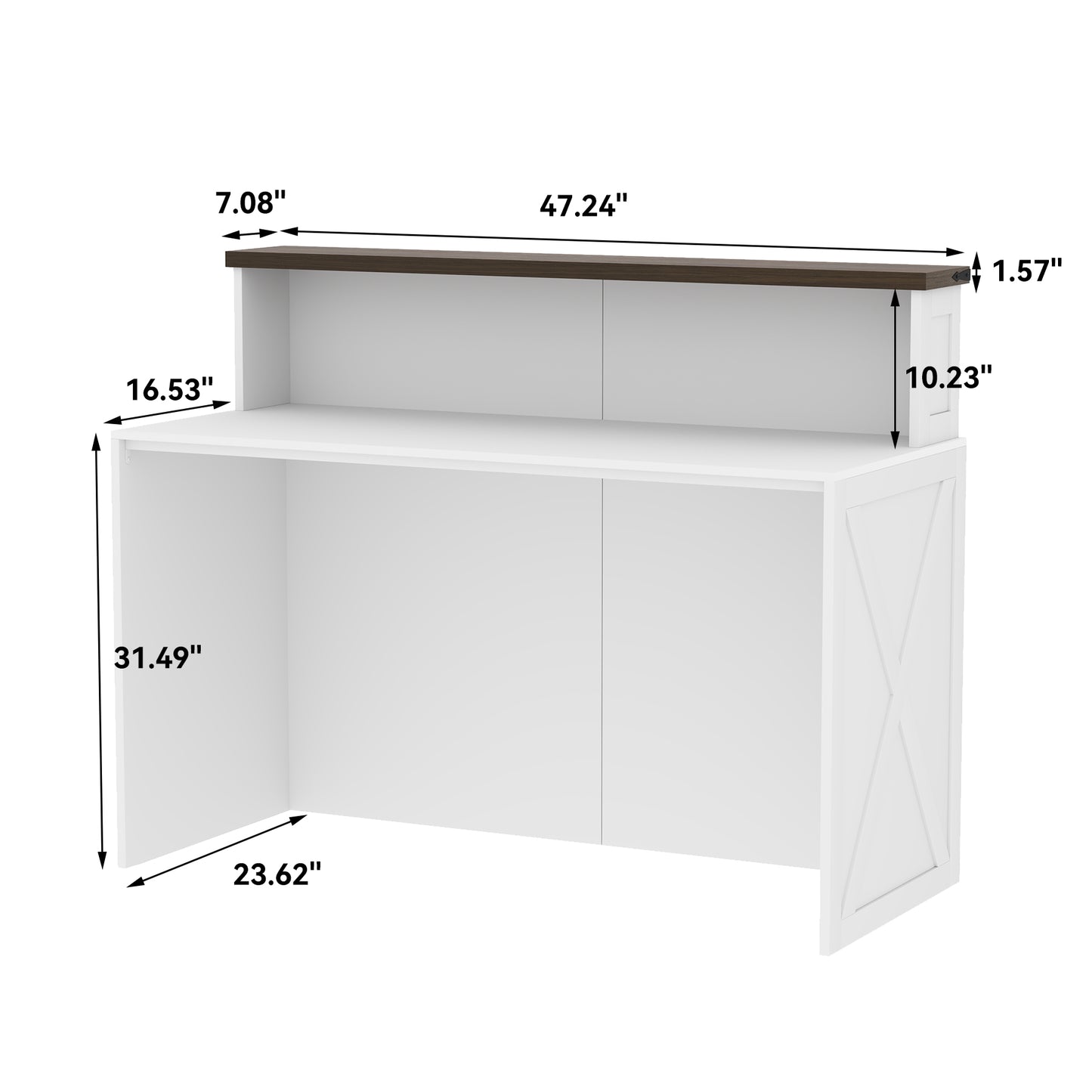 47-Inch Reception Desk with Counter, Modern Front Desk Reception Room Table, Unique Barn Door Home Design Office Receptions Desks Retail Counter for Checkout, Lobby, Beauty Salon, White