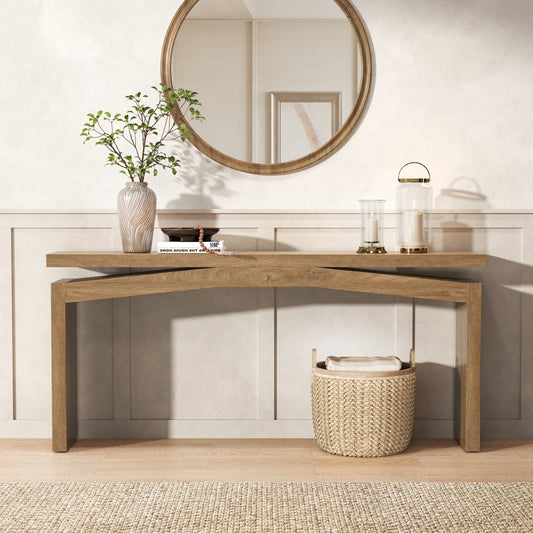 Console Table for Entryway Living Room, 63-Inch Wooden Rectangular Sofa Tables Narrow Long Behind Couch, Large Farmhouse Foyer Entrance Table for Home, Hallway, Apartment, Natural Brown