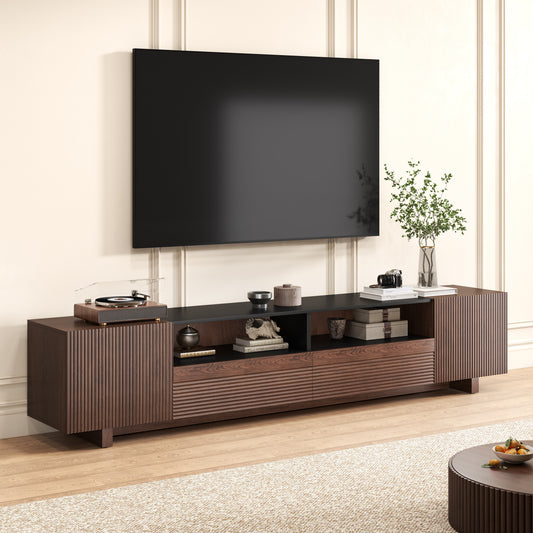 78.8 Inch TV Stand with Storage Cabinets for Living Room, TVs Media Console Entertainment Center with Drawers, Wood Fluted Television Stands with Open Shelves for Bedroom, Dark Brown Walnut