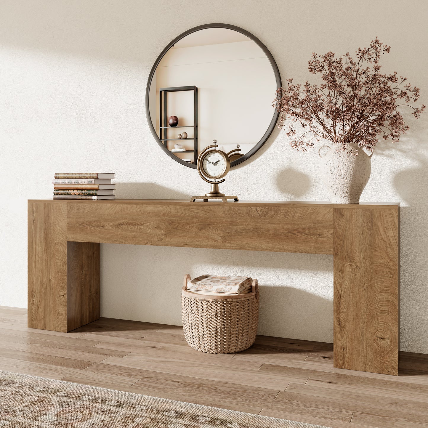 Epecoya 86-Inch Extra Long Console Table for Entryway, Wooden Behind Couch Table Narrow, Farmhouse Entrance Table for Hallway Living Room Apartment, Natural Oak Brown