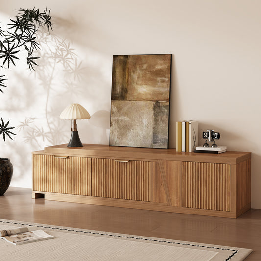 Extendable TV Stand with Storage Cabinet for Living Room, 98.5-Inch Extra Long TVs Media Console Wood Fluted Television Stands with Adjustable Shelf and Drawers for Bedroom, Rustic Brown (63"W-98.5"W)