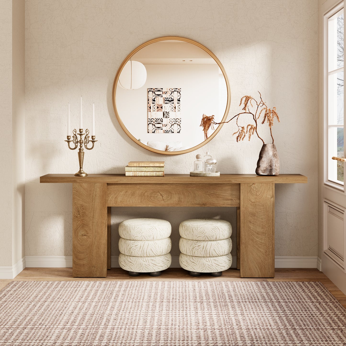 70.9-Inch Long Console Table For Entryway, Wooden Sofa Table Narrow Behind Couch Rectangular, Farmhouse Accent Foyer Entry Tables For Living Room, Entrance, Hallway, Natural Oak Brown