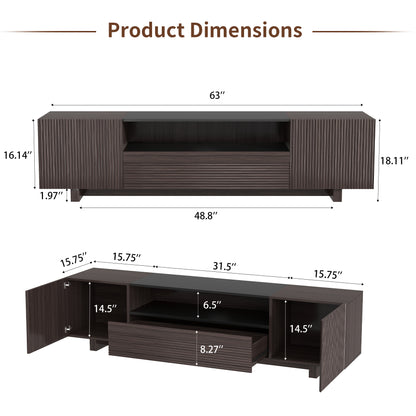 Epecoya TV Stand with Storage Cabinets for Living Room, Modern Wood Fluted TVs Media Console for 55/60/65 Inch TVs, Mid Century Television Stands with Drawer and Open Shelve for Bedroom, Dark Walnut