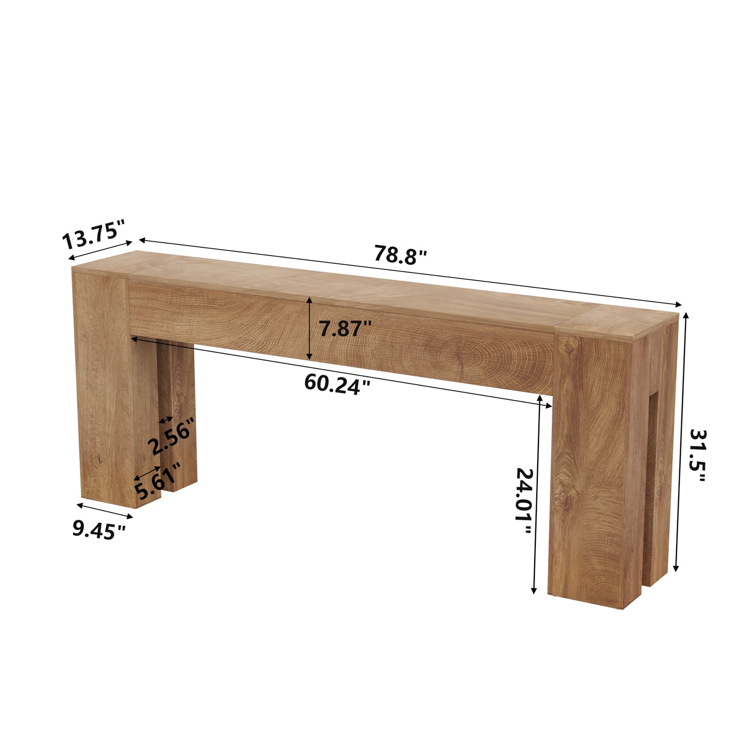 Extra Long Sofa Console Table for Entryway Living Room, 80-Inch Farmhouse Wood Behind Couch Table, Rectangular Accent Console with Wooden Double Base for Hallway Foyer Entrance, Natural Oak Brown