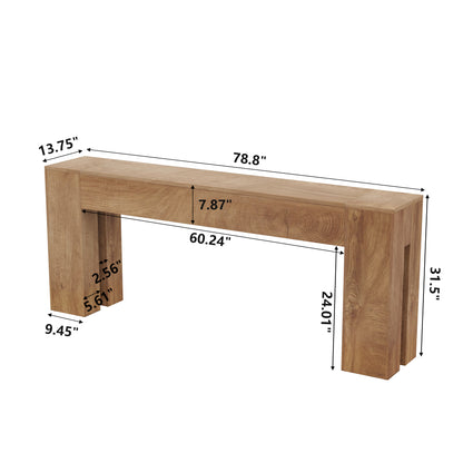 Extra Long Sofa Console Table for Entryway Living Room, 80-Inch Farmhouse Wood Behind Couch Table, Rectangular Accent Console with Wooden Double Base for Hallway Foyer Entrance, Natural Oak Brown