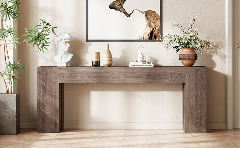 Epecoya Extra Long Sofa Console Table for Entryway Living Room, 79-Inch Farmhouse Wood Behind Couch Table, Rectangular Accent Console with Wooden Double Base for Hallway Foyer Entrance, Natural Oak