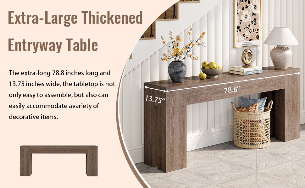 Epecoya Extra Long Sofa Console Table for Entryway Living Room, 79-Inch Farmhouse Wood Behind Couch Table, Rectangular Accent Console with Wooden Double Base for Hallway Foyer Entrance, Natural Oak