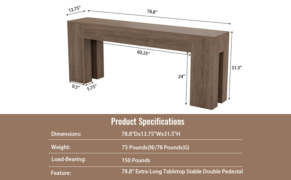 Epecoya Extra Long Sofa Console Table for Entryway Living Room, 79-Inch Farmhouse Wood Behind Couch Table, Rectangular Accent Console with Wooden Double Base for Hallway Foyer Entrance, Natural Oak