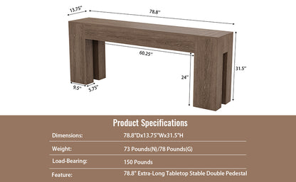 Epecoya Extra Long Sofa Console Table for Entryway Living Room, 79-Inch Farmhouse Wood Behind Couch Table, Rectangular Accent Console with Wooden Double Base for Hallway Foyer Entrance, Natural Oak