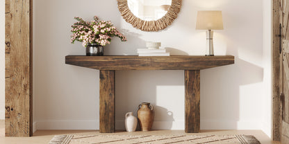 63-Inch Wood Console Table for Entryway Living Room, Long Rectangular Sofa Tables with Farmhouse Wooden Simple Base for Home Hallway Couch Foyer Entrance, Rustic Brown, Easy Assembly
