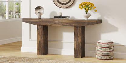 63-Inch Wood Console Table for Entryway Living Room, Long Rectangular Sofa Tables with Farmhouse Wooden Simple Base for Home Hallway Couch Foyer Entrance, Rustic Brown, Easy Assembly