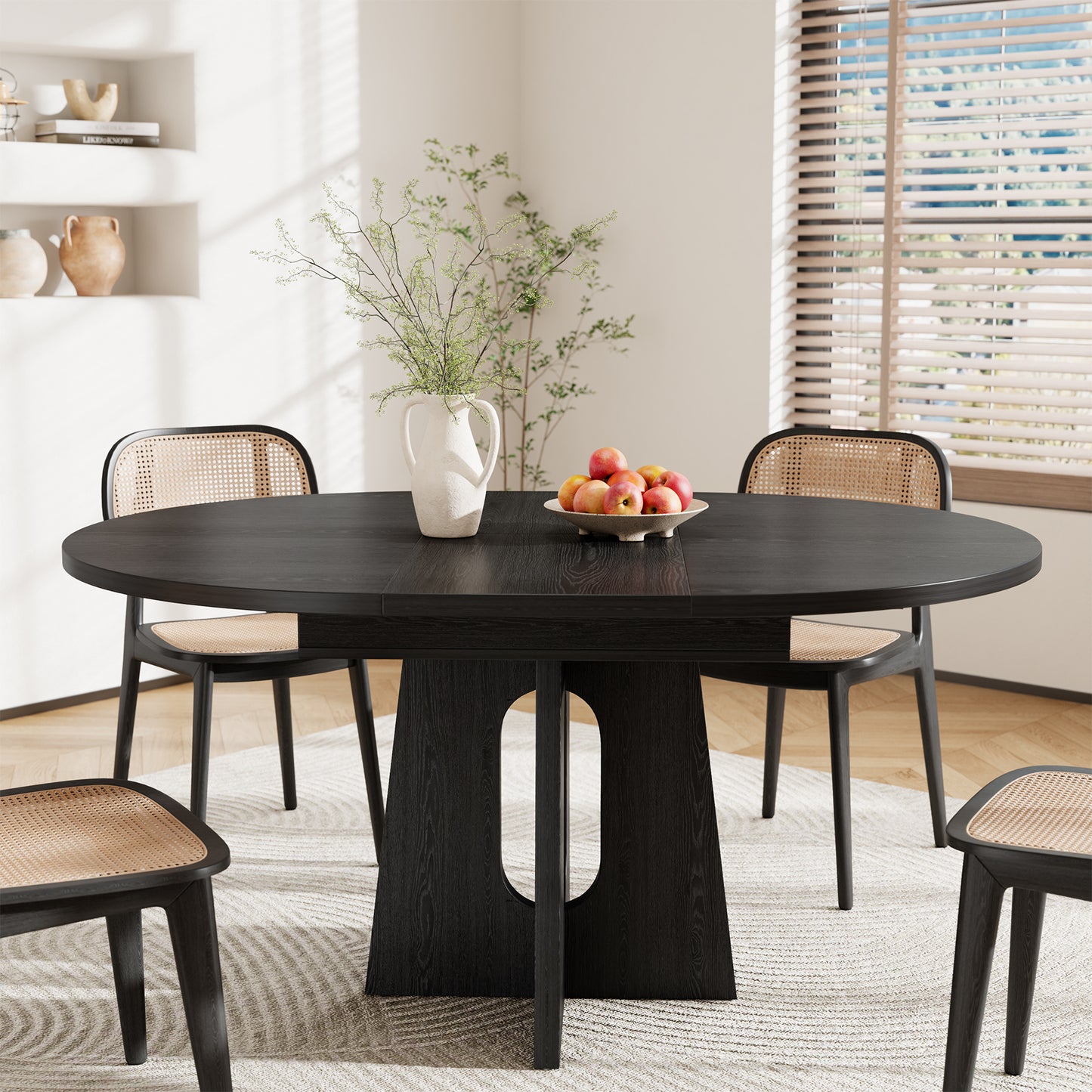 Epecoya 59-Inch Extendable Round Dining Table for Dining Room, 4-6 People Farmhouse Oval Wood Expandable Kitchen Dinner Table with Heavy Cross Pedestal for Living Room, Apartment, Light Oak