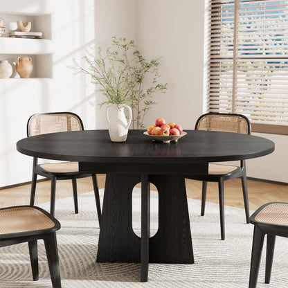 Epecoya 59-Inch Extendable Round Dining Table for Dining Room, 4-6 People Farmhouse Oval Wood Expandable Kitchen Dinner Table with Heavy Cross Pedestal for Living Room, Apartment, Light Oak
