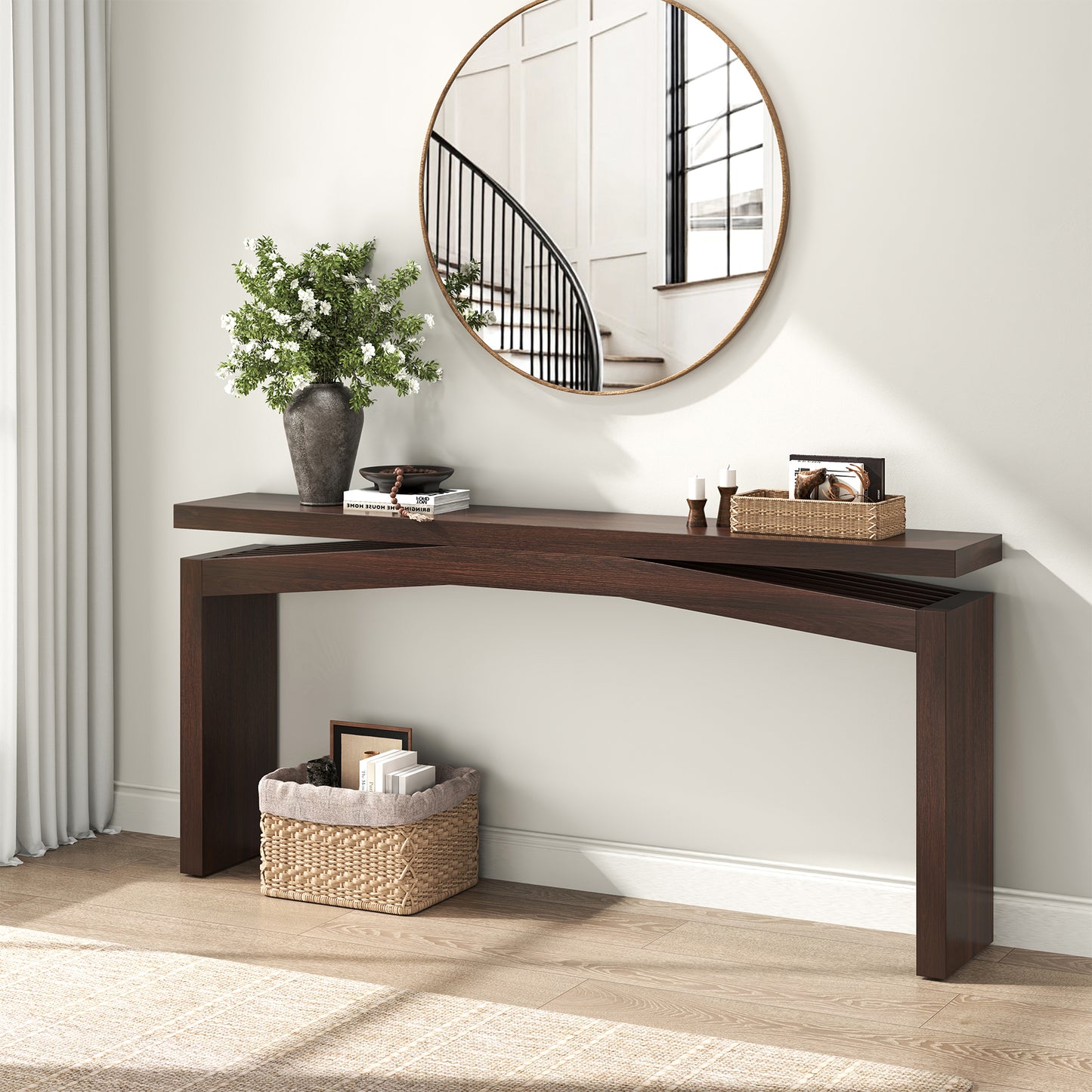63-Inch Farmhouse Entryway Table Behind Couch Skinny, Long Wooden Entrance Table for Living Room Narrow, Rectangular Modern Console Tables for Apartment, Home, Dark Brown
