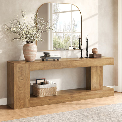 82-Inch Extra Long Console Table, Modern Farmhouse Entryway Table for Hallway Foyer, Sofa Table Behind Couch for Living Room, Natural Oak Brown