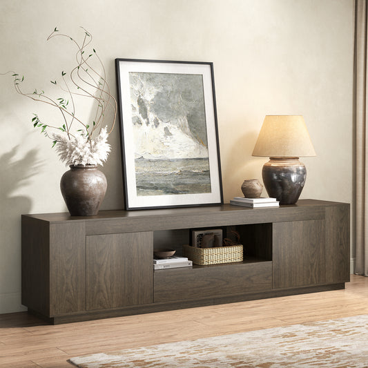 Wood TV Stands for Living Room 78-Inch, Walnut Brown Mid Century Entertainment Center with Storage, Large Television Stand for TVs Up to 85 Inch