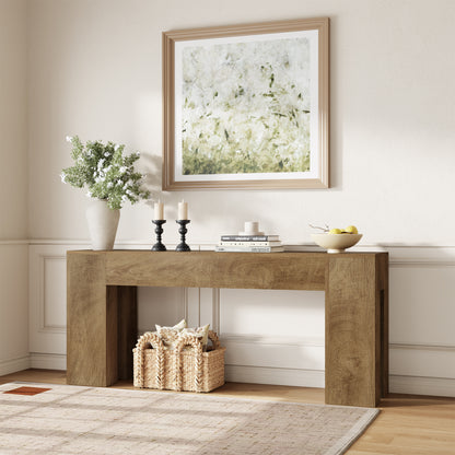 Epecoya Extra Long Sofa Console Table for Entryway Living Room, 71-Inch Farmhouse Wood Behind Couch Table, Rectangular Accent Console with Wooden Double Base for Hallway Foyer Entrance, Natural Oak