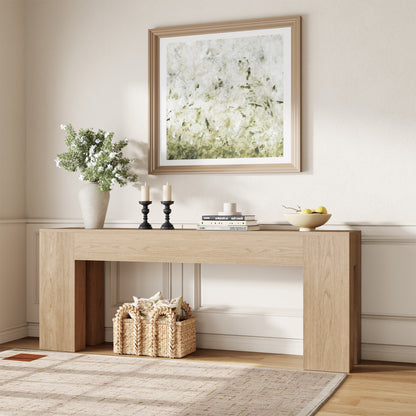 Epecoya Extra Long Sofa Console Table for Entryway Living Room, 79-Inch Farmhouse Wood Behind Couch Table, Rectangular Accent Console with Wooden Double Base for Hallway Foyer Entrance, Light Oak
